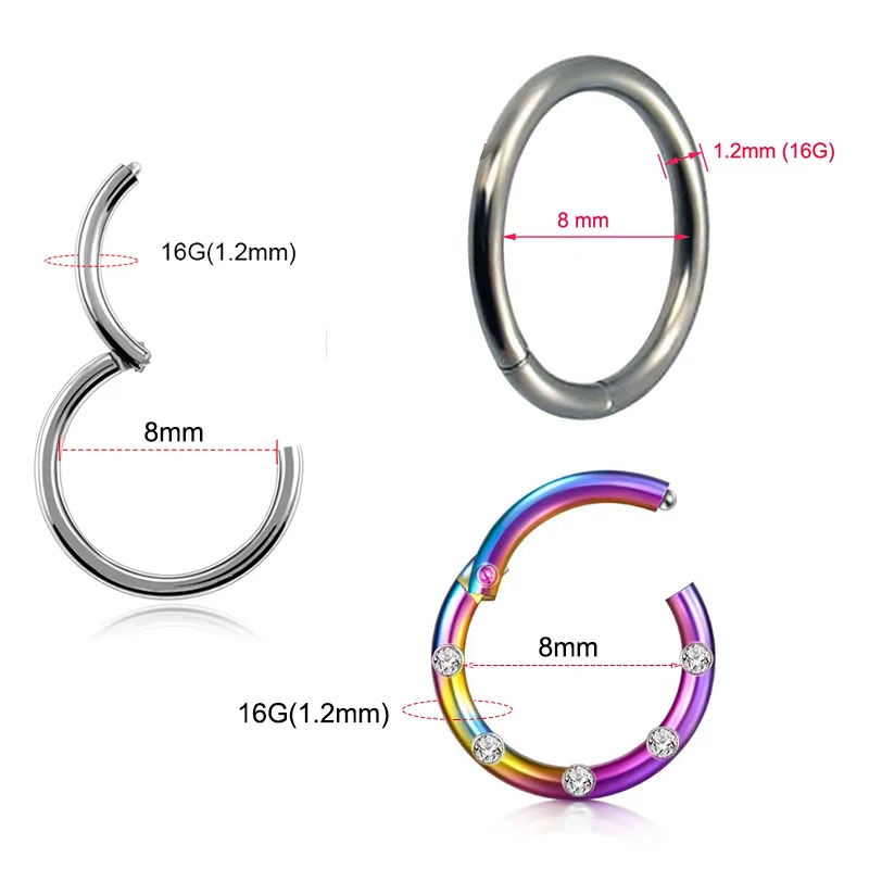 1 шт. 16 г 1,2x8 мм шарнирное кликер бесшовное кольцо для пирсинга носа кольцо для губ кольцо для ушей кольцо для носа ноздри кольцо для пирсинга тела ювелирные изделия