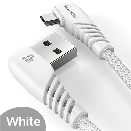 Micro USB кабель 2A быстрое зарядное устройство USB шнур Tiegem 90 градусов локоть нейлон плетеный кабель для передачи данных для samsung/sony/Xiaomi Android телефон - Цвет: Белый