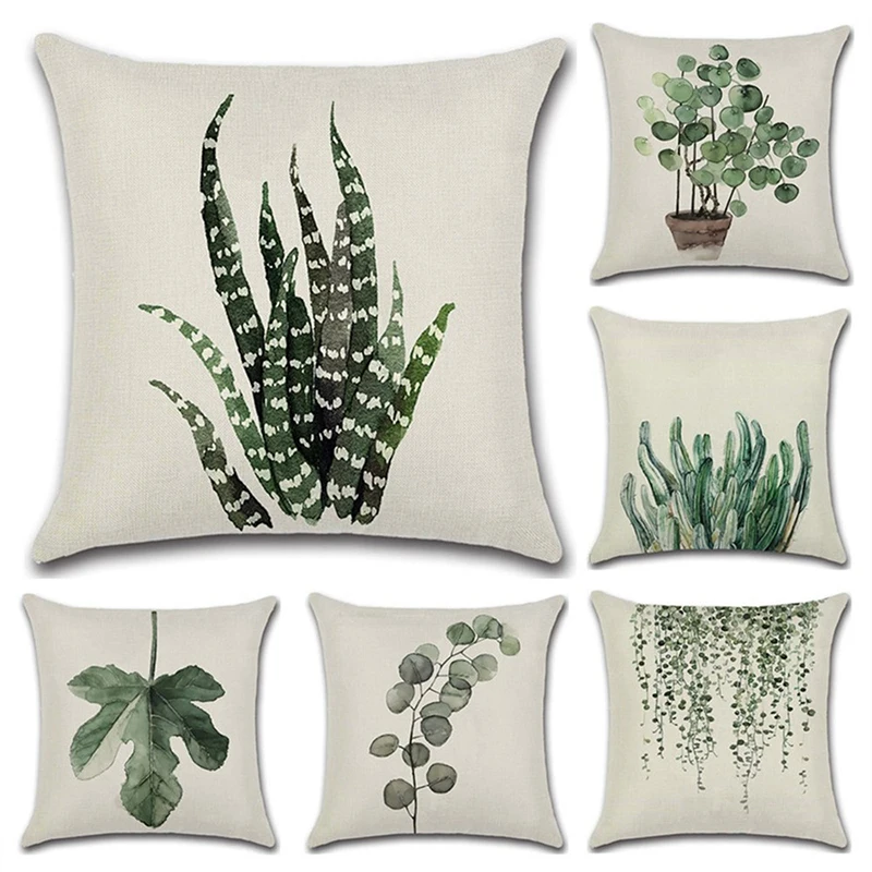 

10 Style Plant Pillow Case For Home Decorative Pillows Cover 45*45 Green Leaves Pillowcase Cotton Linen Poszewki Na Poduszki