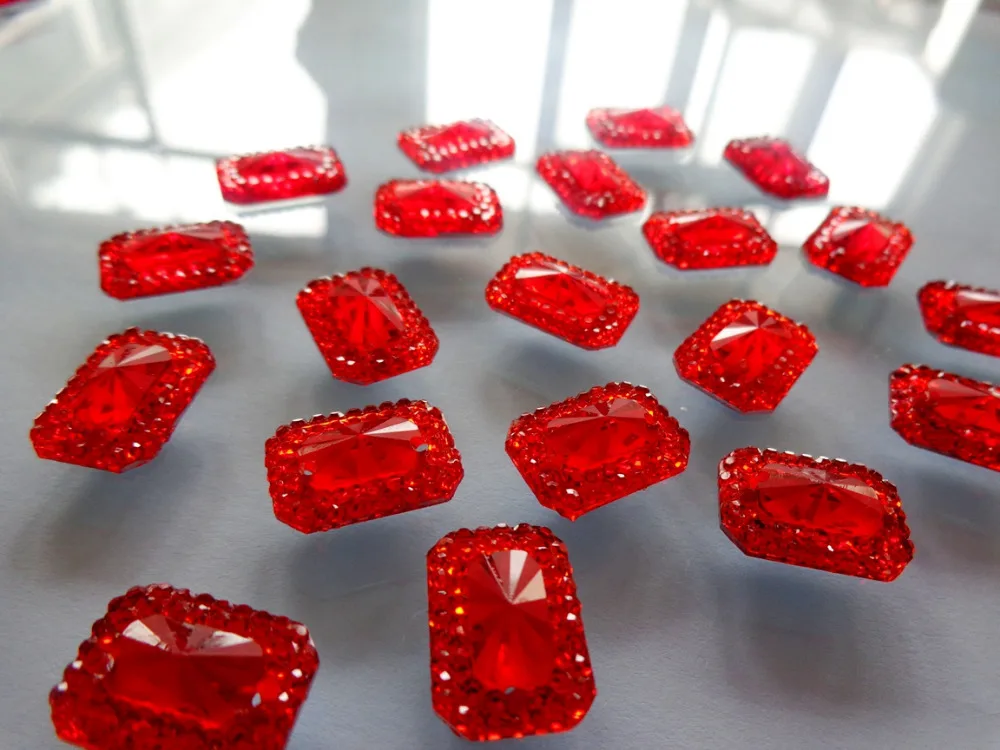 

Red rhinestones Rectangle shape10*14mm flatback Sew on crystal accessory resin gemstone strass 120pcs/bag