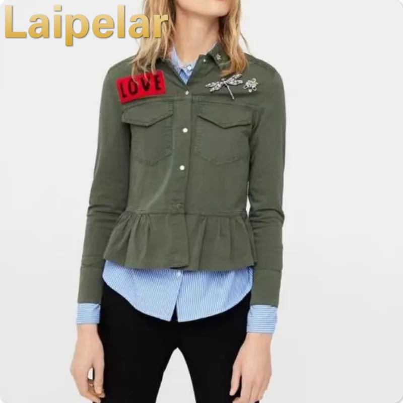 

2018 New applique sequined ruffled jacket basic coat Laipelar Autumn short jackets high street outwear women fashion coat top