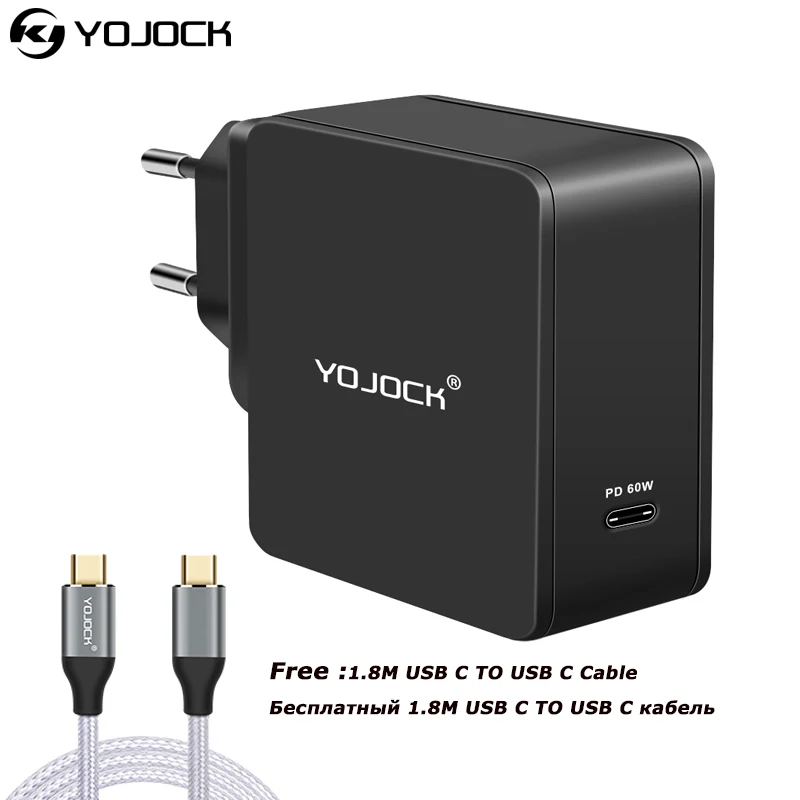 YOJOCK 60W USB Type-C Wall Charger Power Adapter with Power Delivery for Apple MacBook/iPhone XS XR /Xiaomi USB-C PD Charger