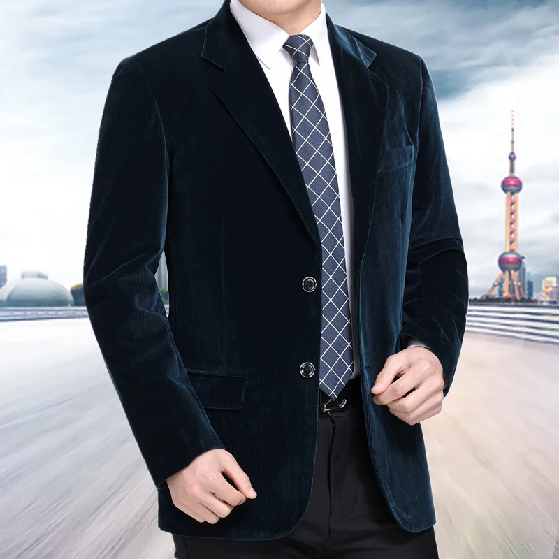 Mens Blazer Middle-aged Men's Business Casual Suit Corduroy Jacket spring and autumn solid color mens blazer