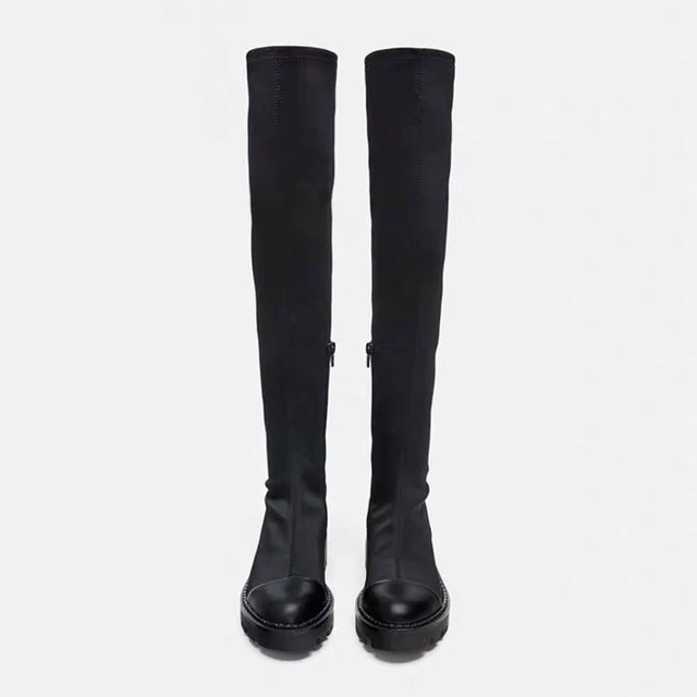 2019 Slim Stretch Lycra Knee High Boots Platform Winter Boots Women Long Boots Winter Shoes Women Sock Boots Over the Knee Boots tanie i dobre opinie Neo Mint Stretch Spandex Knee-High Fits true to size take your normal size Round Toe Patchwork Square heel Basic Bonded Leather 2019 Slim Stretch Lycra Knee High Boots Platform Winter Boots Women Long Boots Winter Shoes Women Sock Boots Over the Knee Boots tanie i dobre opinie Neo Mint Stretch Spandex Knee-High Fits true to size take your normal size Round Toe Patchwork Square heel Basic Bonded Leather