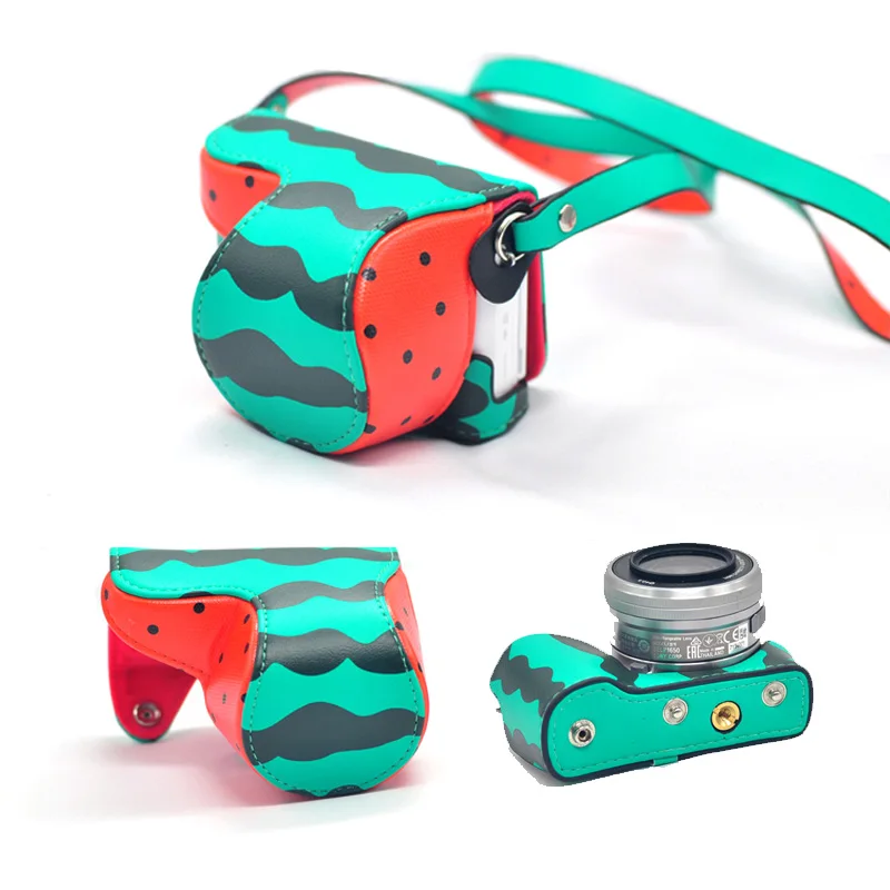 

Roadfisher Watermelon Fashion PU Leather Waterproof Camera Travel Bag Insert Case Strap Belt Fit Sony A6000 A5000 A5100 16-50mm
