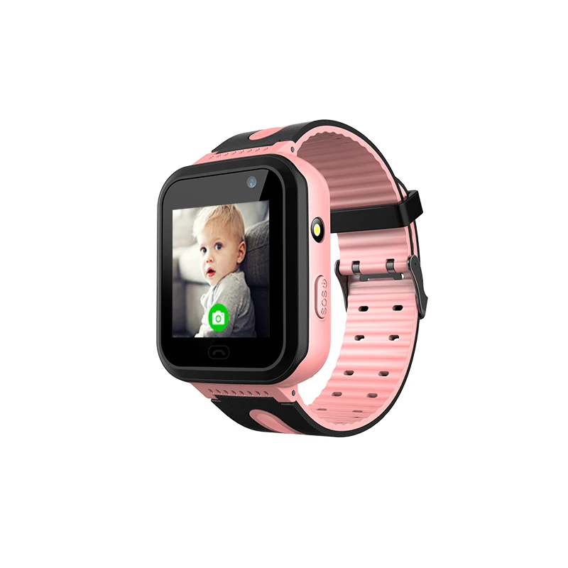 Детские часы трекер часы SOS расположение водонепроницаемый IP67 фонарик камера Android IOS мальчик девочка часы S7 - Цвет: black pink