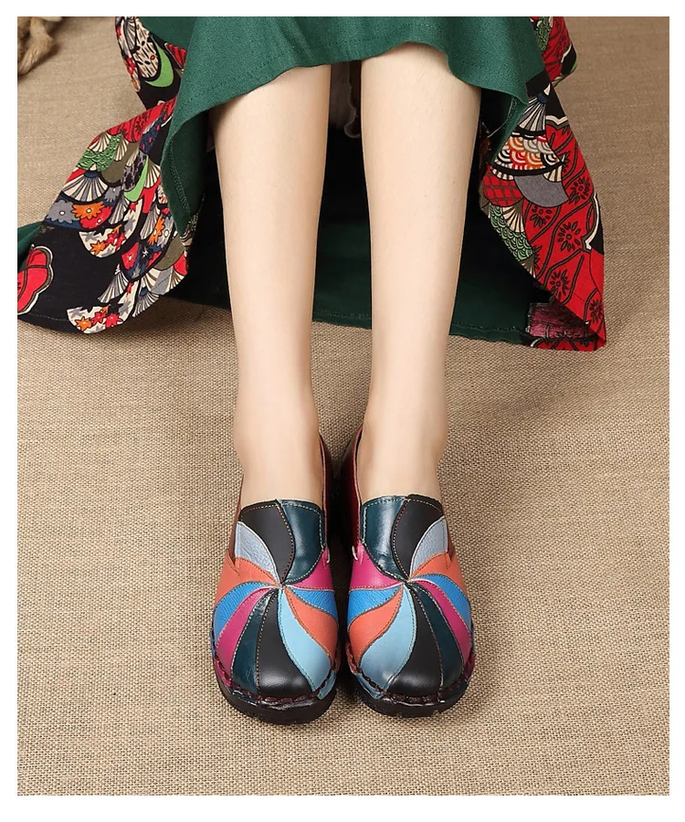Xiuteng/Новинка; Женская обувь в национальном стиле; большие размеры; кожаные туфли на плоской подошве с мягкой подошвой; обувь для мам среднего возраста