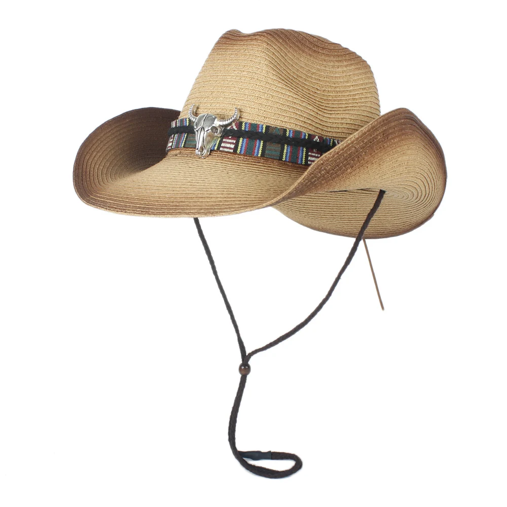 Женская и мужская соломенная открытая западная ковбойская шляпа женская летняя Sombrero Hombre пляжная ковбойская джаз шляпа от солнца ветряная Веревка Размер 57-59 см