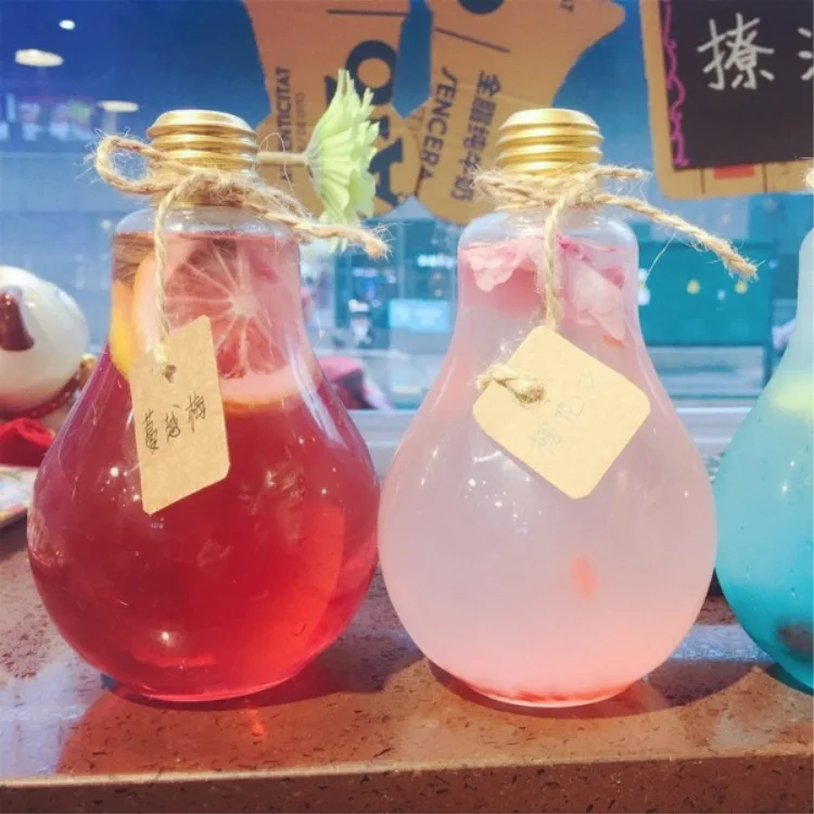 

Leak-proof Creative Light Bulb Shaped Bottle Drink Water Bottle Beer Milk Juice Drink bottle home decoration accessories 9z