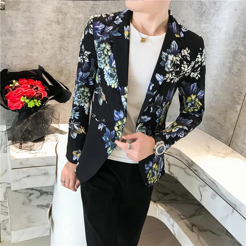 Casi etiqueta Doblez Blazer Floral Para Hombre 2018 otoño Blazers con estilo Para hombres  Blazers Para Hombre Terno Masculino ajustado ajuste chaqueta de un  botón|chaqueta de deporte| - AliExpress
