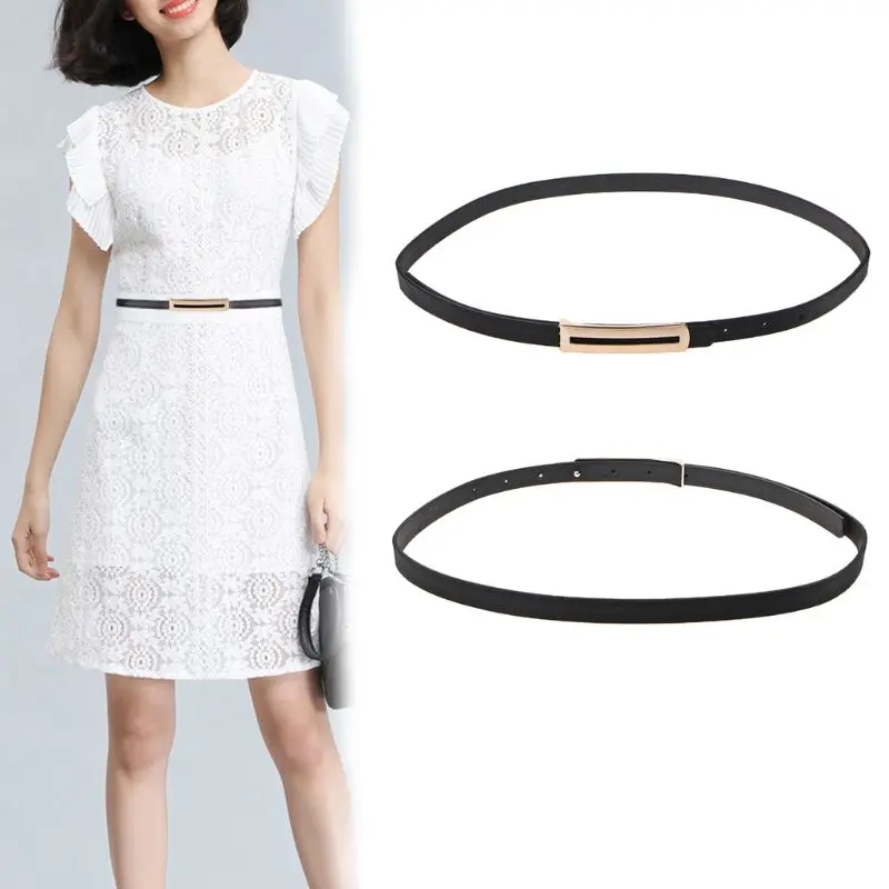 Women Simple PU Belt Classic All-Match Female Minimalist Thin Belt Dress Waistband Black Women Belt