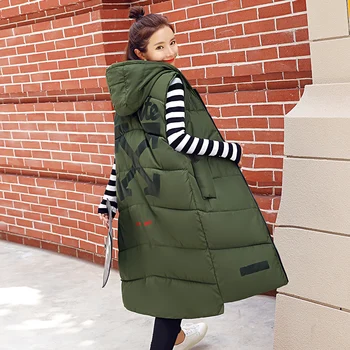 

2017Russian Style Hooded Women Vests Winter Warm Slim Long Waistcoat Zipper Cotton Jacket Vest Coat Female Sleeveless Parkas
