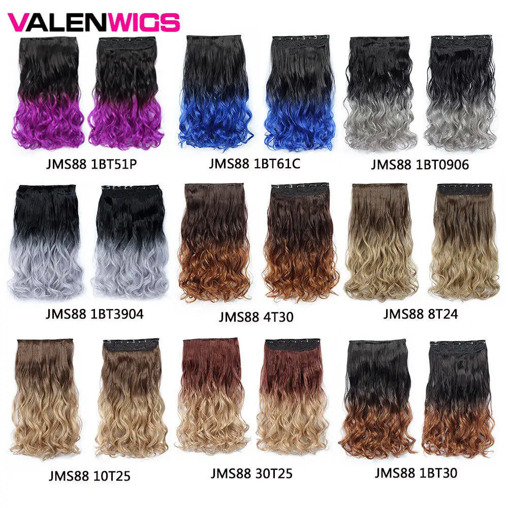 Valen Wigs Synthetic Hair Pieces Clip In One Piece Clip False Omber Hair Body Wavy Style 22\ Valen Wigs Synthetic Hair Pieces Clip In One Piece Clip False Omber Hair Body Wavy Style 22\