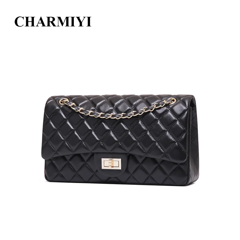 

CHARMIYI Genuine Leather Women Handbag Candy Color Lattice Shoulder Bag Crossbody for Girls Messenger Bags Chain Summer Bags