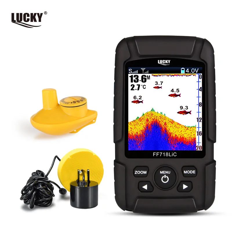 الكورية القائمة! محظوظ FF718LiC 100 m عمق Fishfinder سونار محول 2 في 1 السلكية واللاسلكية الاستشعار المحمولة للماء صياد السمك