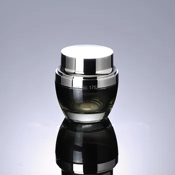 

50G Glass Cream Jar Cosmetic Black Container Cream Jars,glass containers for creams Cosmetic Packaging Silver Lids Glass Bottle