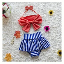 Комплект бикини для девочек, купальник из двух частей, купальник с бантом, милый детский купальный костюм для пляжа