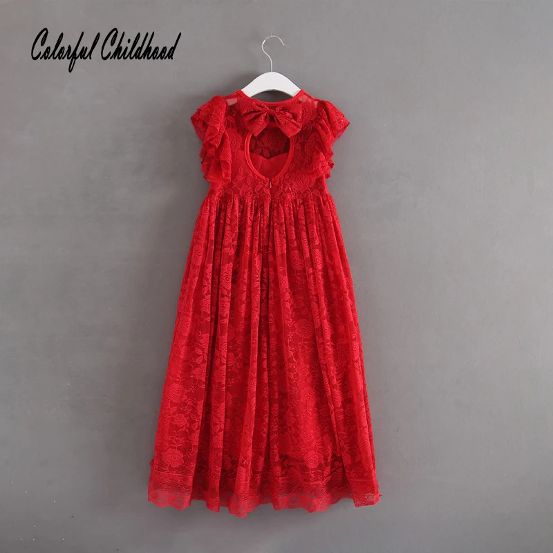 Online Vintage princesa niña encaje vestido largo diseño grande arco espalda descubierta bebé niños vestido de boda niño Niñas Ropa de Navidad 2 7 años