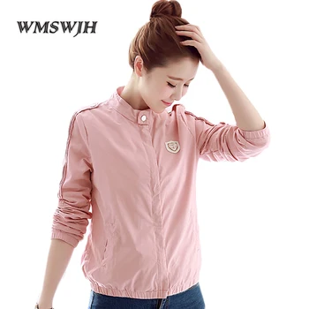 

Women Baseball Jacket Coat 2019 New Fashion Solid Stand Collar Long Sleeve Coat Spring Autumn Jacket Women Tops Short Overcoat