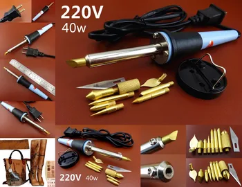 

1set 220V Leather Wood Craft Carving Pyrography Hot Burning Pen Soldering Iron Tool Set 8 Soldering Iron Tips Edger Creaser Awl