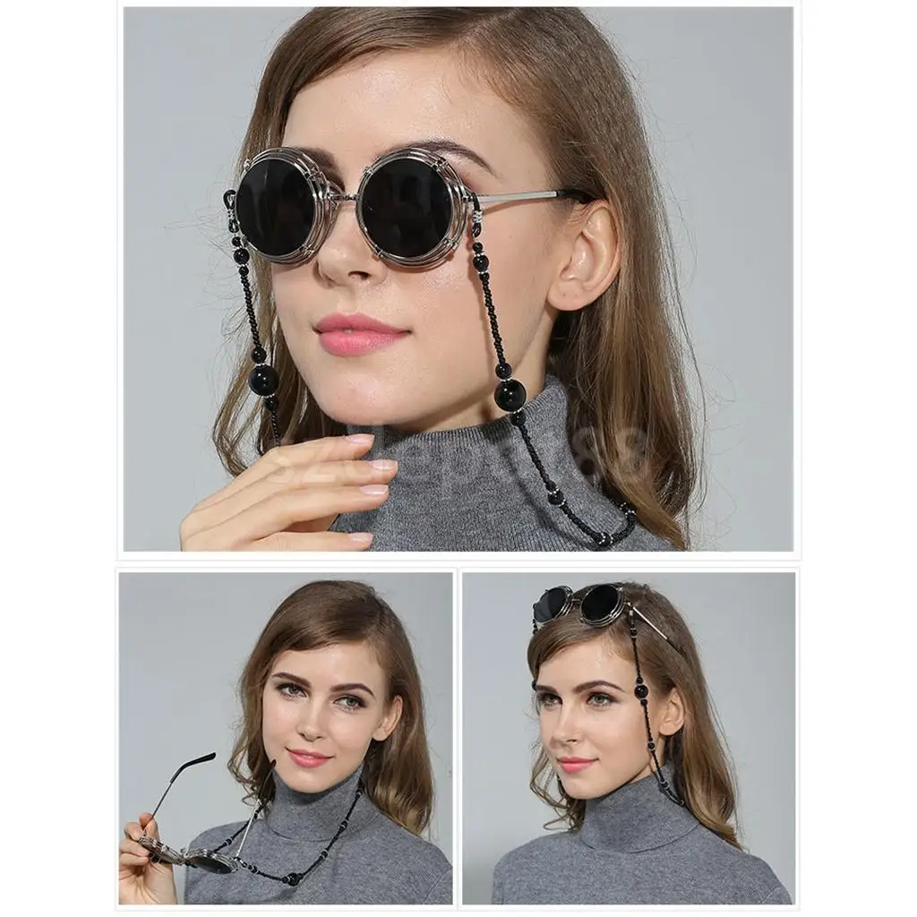2pcs Sunglasses Chain Reading White Beaded Pearl Glasses Chain Eyewear Neck Lanyard Non-Slip Eyeglasses Holder Strap 