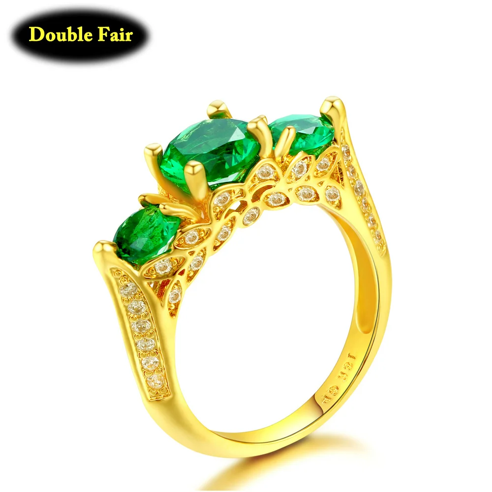 

Top Quality Elegant Cubic Zirconia Green Crystal Ring Gold-Color Fashion Brand Party Jewelry For Women Wholesale DWR625