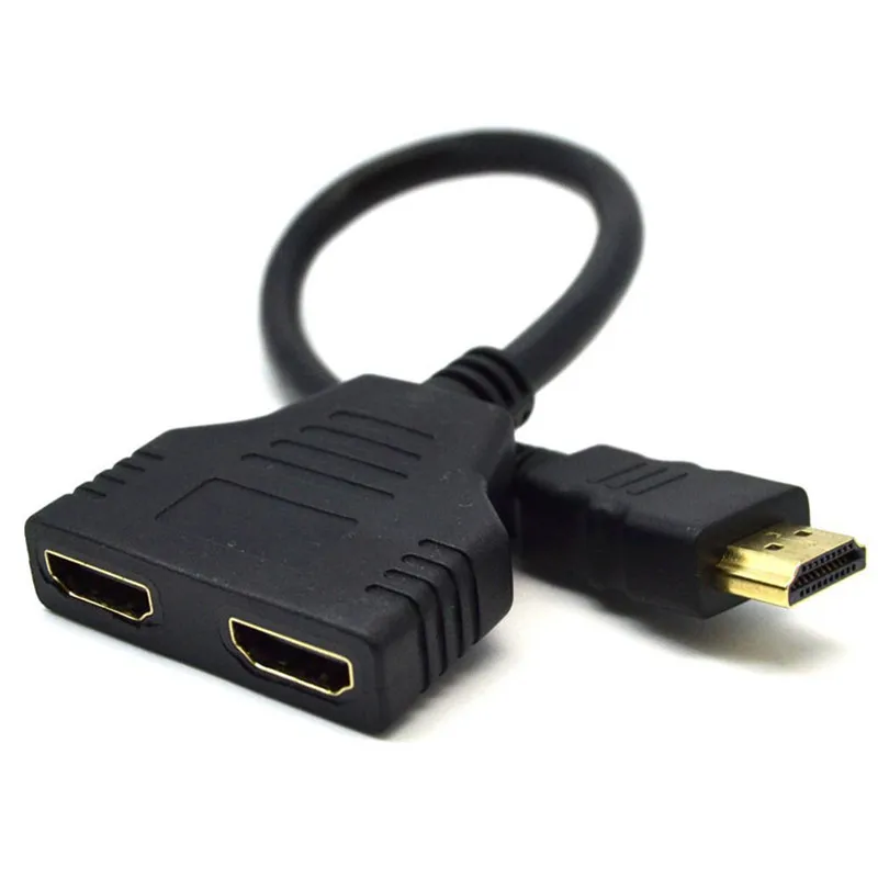 

New HDMI Male to 2 HDMI Female 1 in 2 out Splitter Black Cable Adapter Converter