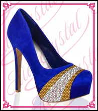 Aidocrystal Custom Made Rhinestones navy blue wedding Shoes And matching purse Set Close Round Toe Wedding