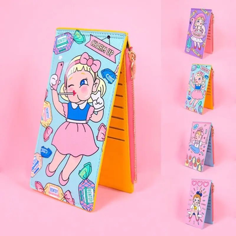 

Bonjour Funny POP Mischievous Girls Pattern Printed Cute Purses Card Holder Girl Short Wallters Selfie Flamingo Skate Womens