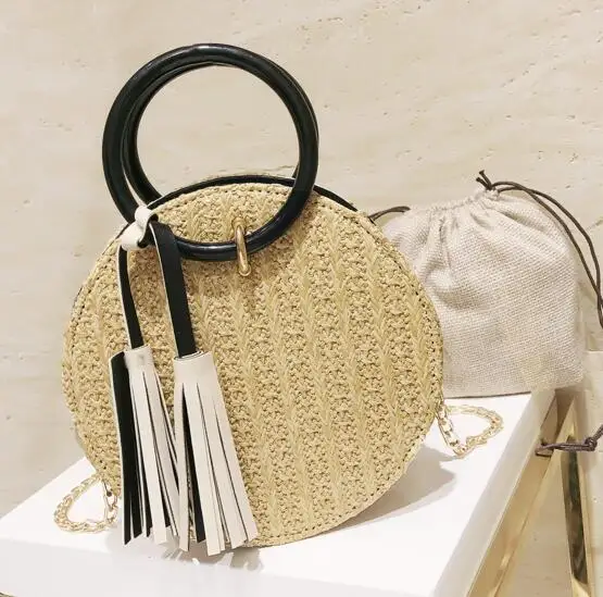 Round Straw Crossbody Bag With Tassel
