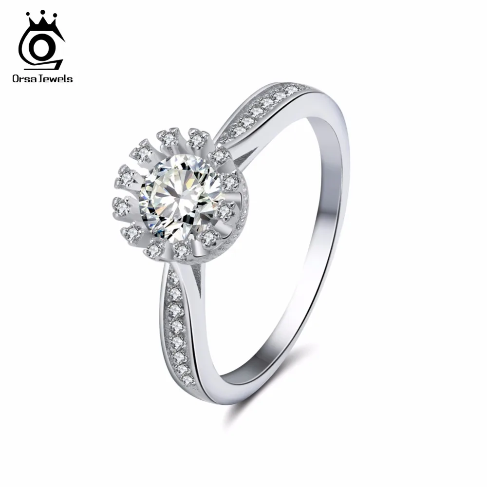 ORSA JEWELS Luxury Female Rings Unique Flower Shape AAA Cubic Zirconia Cute Engagement Ring Wedding Band For Women Jewelry AOR33