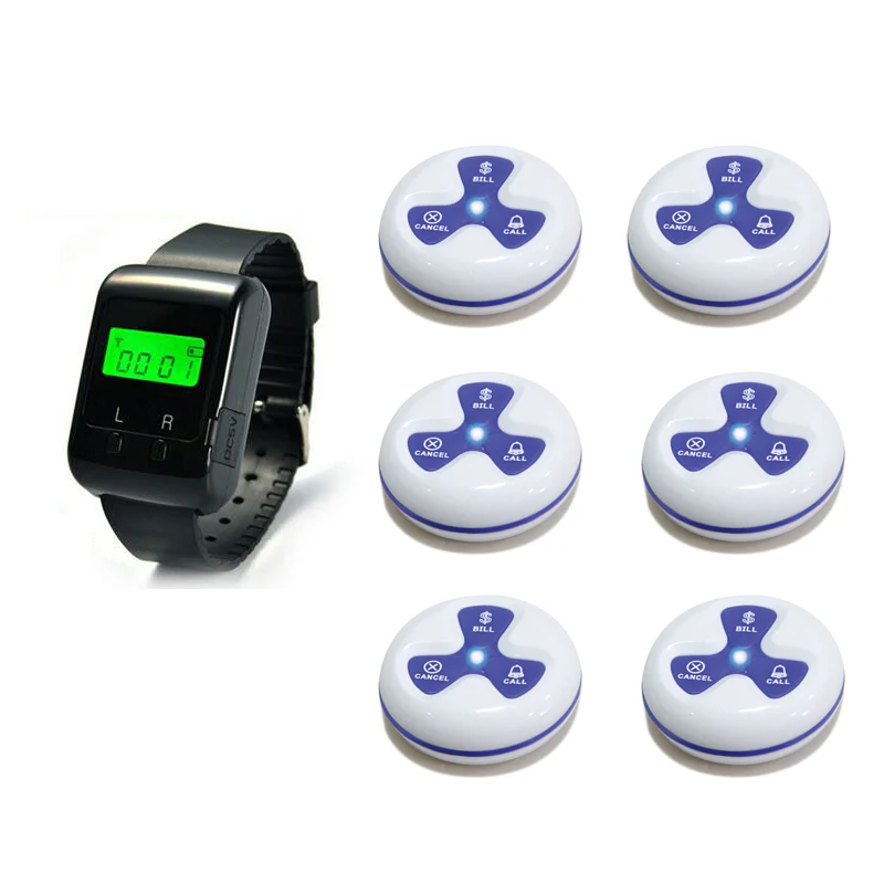 

2018 New Restaurant Waiter Calling Watch for Guest Service Hot Products with 6pcs Guest Call Button Hand Wrist Watch Dispaly