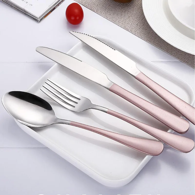 

Stainless Steel Tableware Steak Knife and Fork Cutlery Set of The Lacquer That Bake Beefsteak Pink Forks Knives Spoons
