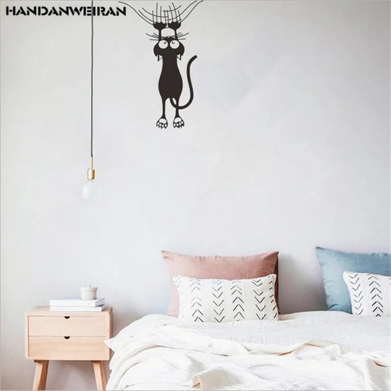 

1PCS Cartoon Climbing Wall Funny Black Cat Wall Sticker Minimalist Personality Decorative For Home Art Mural 9*26.5CM