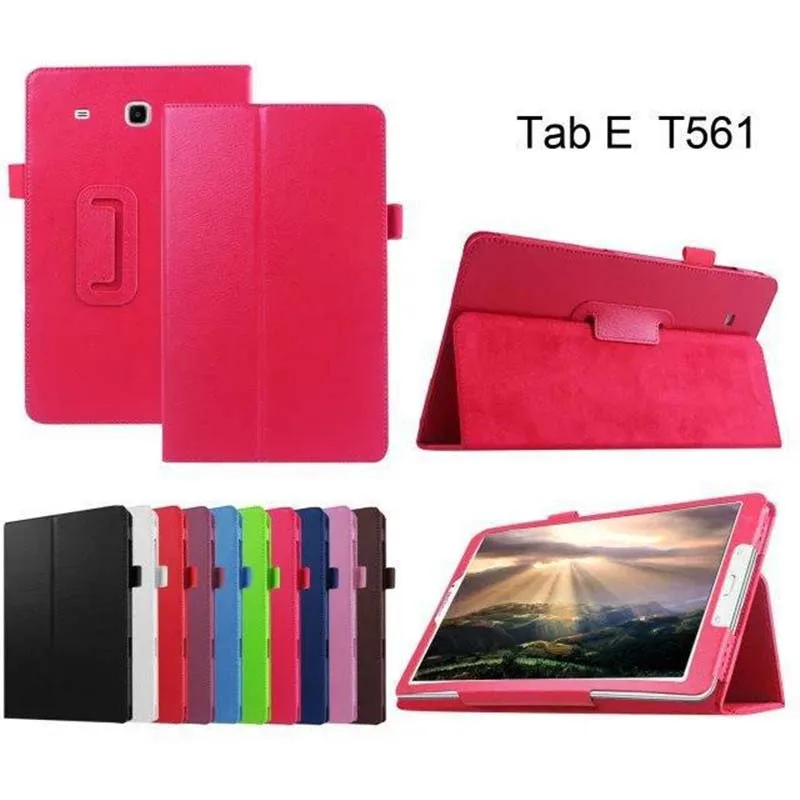 

Litchi Pattern Tablet Case For Samsung Galaxy Tab E 9.6" T560 SM-T561 Flip Stand PU Leather Cover Case Protective Shell+Film+Pen