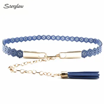 

Flowers hollow metal waist chain belts women with tassels 2020 Delicate female casual leather belts cinturon cadena mujer J113