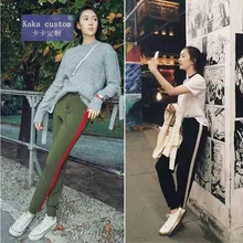 2017 New Arrival Top Cotton Polyester Wool Regular Knitted Lulu Leggings Stripe Knit Pants Waist Joker Uniforms Casual Panty