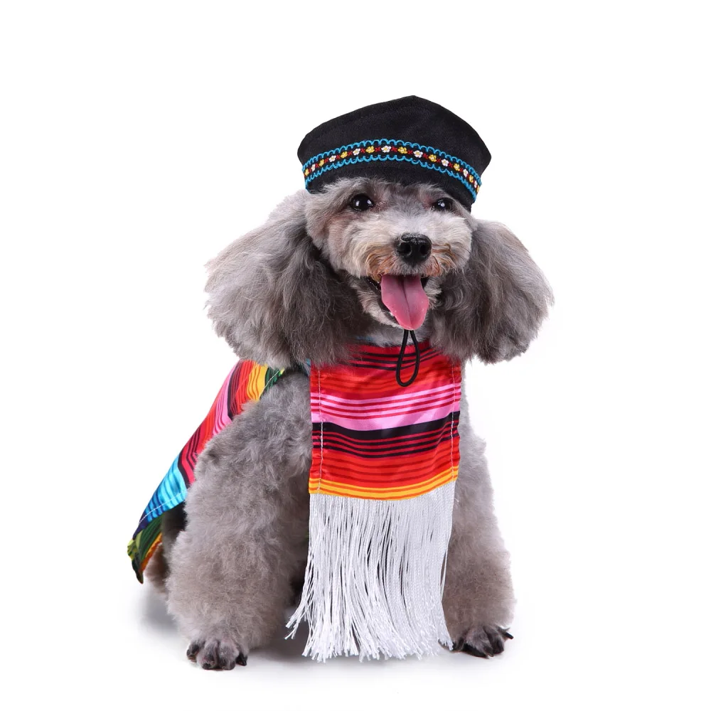 Забавный костюм собаки зимняя одежда для домашних животных для собак французская одежда для бульдога костюм для чихуахуа костюм кошки Хэллоуин Рождественская серия - Цвет: Mexican Cloak