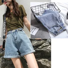 GUUZYUVIZ повседневные джинсы женские шорты Свободные винтажные Высокая талия плюс размер джинсовые шорты Женская Летняя мода