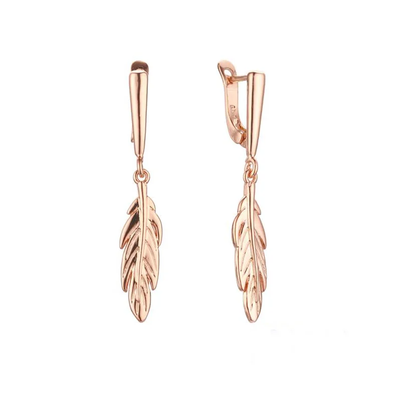 

FJ Jewelry Leaf Shaped Without Stone Earrings 585 Rose Gold Color Dangle Jewelry