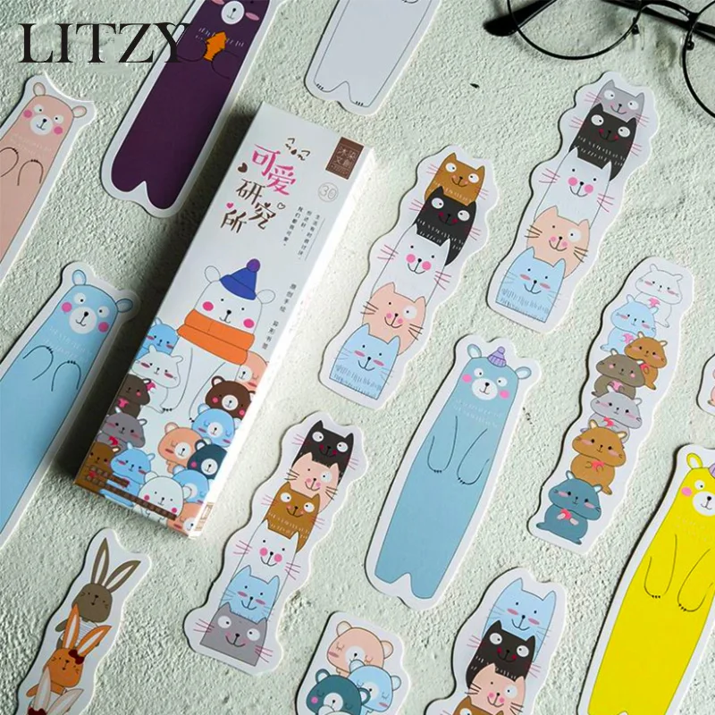

30Pcs/lot kawaii Cartoon Animal Bookmarks Paper Heteromorphism Paper Bookmarks Book Kawaii Stationery School Supplie Accessories