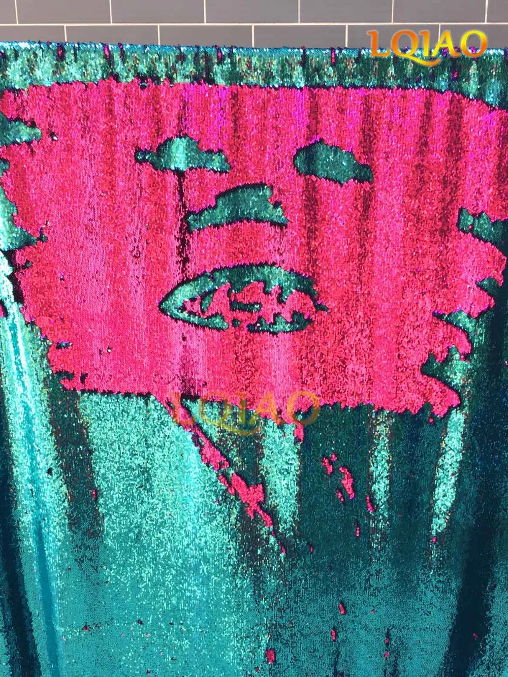 

Two Color-Turquoise-Fuchsia Reversible Sequin Backdrop Curtain,4X8FT Mermaid Flip Up Sequin Fabric Wedding Photography Backdrop