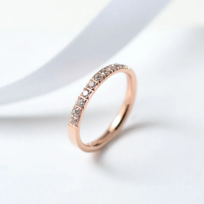 

YUN RUO Rose Gold Colors AAA Zirconia Crystal Rings for Woman Man Wedding Jewelry 316 L Stainless Steel Valentine Gift Not Fade