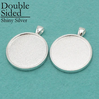 

500 - Shiny Silver 30mm Double Sided Cameo Setting, Two Sided Pendant Blank, 30mm Two Sides Pendant Setting, 30mm Cabochon Base