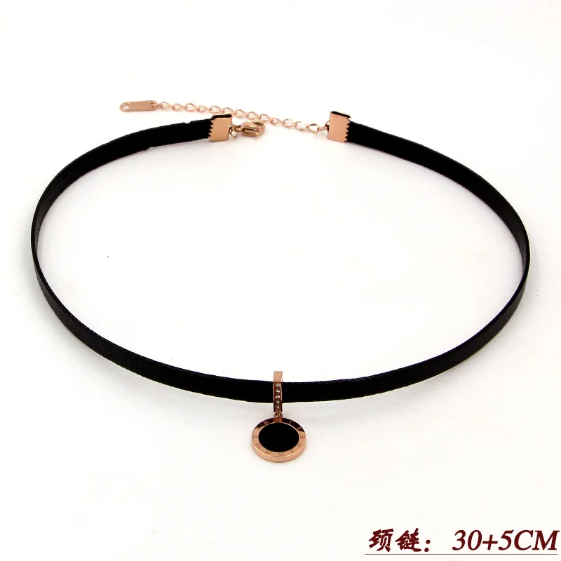 Модные чокеры из восковой веревки с черными кристаллами и римскими цифрами, ожерелье из нержавеющей стали для женщин, вечерние, рождественский подарок