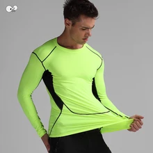 Для мужчин сжатия рубашки для мальчиков ММА Рашгард Dri Fit фитнесс с длинным рукавом база слои кожи плотно Эластичный Бодибилдинг бег тренажерный