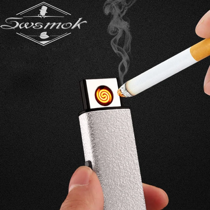 Metal Frosted Portable USB Electronic Cigarette Lighters Charging Electric Wire Windproof Fire