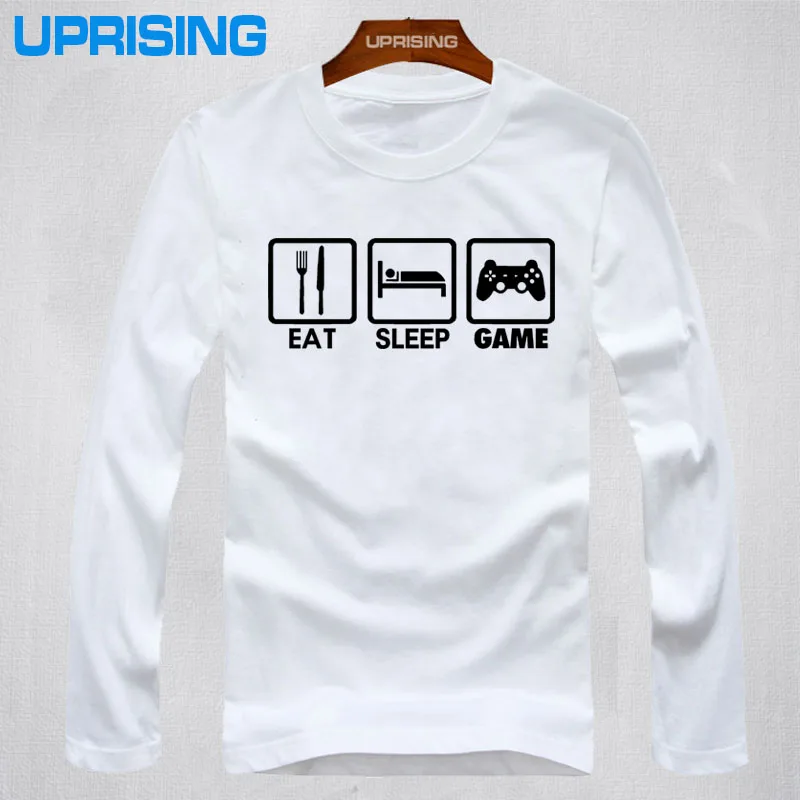 2016 New Fashion Eat Sleep Game XBOX Gamer Funny T-shirt Men Humor Casual Printed College Mens HipHop long Sleeve T Shirt