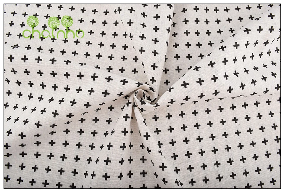 Chainho,6pcs/Lot,Black&White Series,Patchwork Printed Cotton Linen Fabric,For DIY Quilting&Sewing Placemat,Bags Material,25x45cm