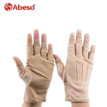 Abeso, хлопковые перчатки для мужчин, летние, для защиты от солнца, дышащие, противоскользящие, эластичные перчатки для вождения, перчатки на полпальца, 1 пара, A1022